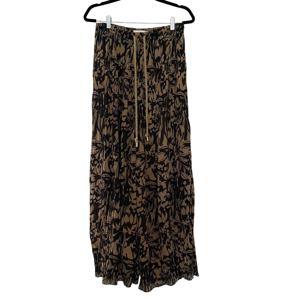 Jonathan Simkhai Floral Black & Tan chiffon pleated Flowy pants sz S